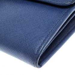 Pre Owned Prada Blue Saffiano Tuc Leather Continental Wallet