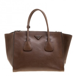 Pre Owned Prada Brown Leather Twin Pocket Double Handle Tote
