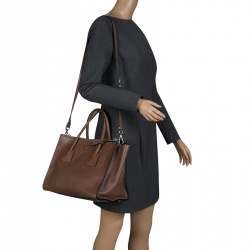 Pre Owned Prada Brown Leather Twin Pocket Double Handle Tote