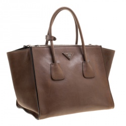 Pre Owned Prada Brown Leather Twin Pocket Double Handle Tote