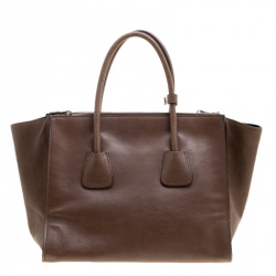 Pre Owned Prada Brown Leather Twin Pocket Double Handle Tote