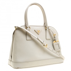 Pre Owned Prada Off  White Saffiano Lux Leather Promenade Tote