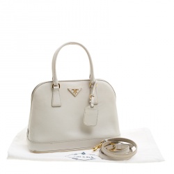 Pre Owned Prada Off  White Saffiano Lux Leather Promenade Tote