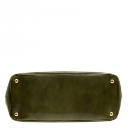 Pre Owned Prada Olive Green Patent Spazzolato Leather Large Double Zip Tote