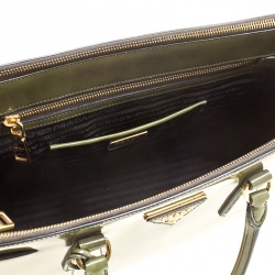 Pre Owned Prada Olive Green Patent Spazzolato Leather Large Double Zip Tote