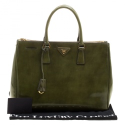 Pre Owned Prada Olive Green Patent Spazzolato Leather Large Double Zip Tote