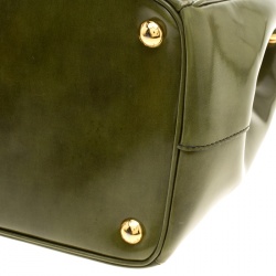 Pre Owned Prada Olive Green Patent Spazzolato Leather Large Double Zip Tote