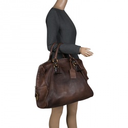 Pre Owned Prada Antique Brown Cervo Deerskin Leather Tote