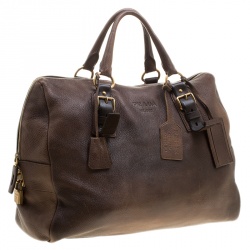 Pre Owned Prada Antique Brown Cervo Deerskin Leather Tote