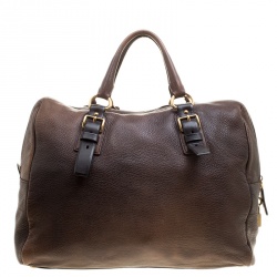 Pre Owned Prada Antique Brown Cervo Deerskin Leather Tote