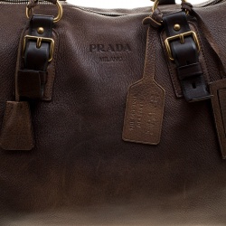 Pre Owned Prada Antique Brown Cervo Deerskin Leather Tote