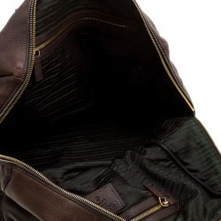 Pre Owned Prada Antique Brown Cervo Deerskin Leather Tote