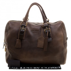 Pre Owned Prada Antique Brown Cervo Deerskin Leather Tote