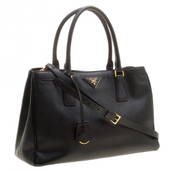 Pre Owned Prada Black Saffiano Lux Leather Medium Double Zip Tote