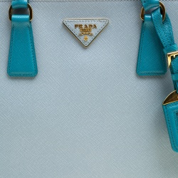 Pre Owned Prada Blue Bicolor Saffiano Lux Leather Medium Double Zip Tote