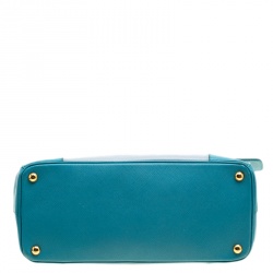 Pre Owned Prada Blue Bicolor Saffiano Lux Leather Medium Double Zip Tote