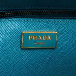 Pre Owned Prada Blue Bicolor Saffiano Lux Leather Medium Double Zip Tote