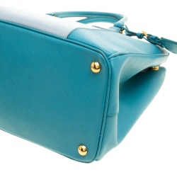 Pre Owned Prada Blue Bicolor Saffiano Lux Leather Medium Double Zip Tote