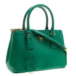 Pre Owned Prada Green Saffiano Lux Leather Mini Double Zip Tote
