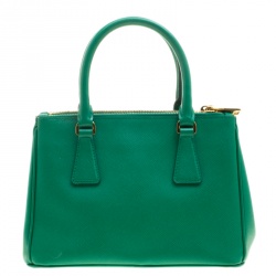 Pre Owned Prada Green Saffiano Lux Leather Mini Double Zip Tote