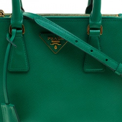 Pre Owned Prada Green Saffiano Lux Leather Mini Double Zip Tote