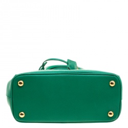 Pre Owned Prada Green Saffiano Lux Leather Mini Double Zip Tote