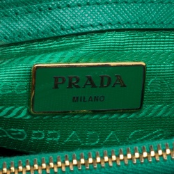 Pre Owned Prada Green Saffiano Lux Leather Mini Double Zip Tote