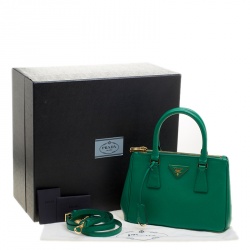 Pre Owned Prada Green Saffiano Lux Leather Mini Double Zip Tote