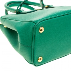 Pre Owned Prada Green Saffiano Lux Leather Mini Double Zip Tote