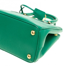 Pre Owned Prada Green Saffiano Lux Leather Mini Double Zip Tote
