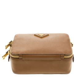 Pre Owned Prada Caramel Saffiano Lux Leather Crossbody Bag