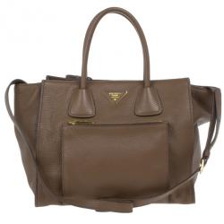 مملوكة مسبقًا Prada Brown Palissandro Vitello Daino Leather Top Handle Bag