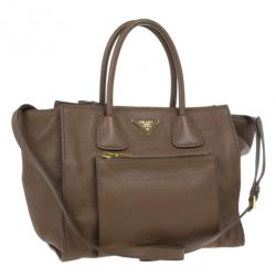 مملوكة مسبقًا Prada Brown Palissandro Vitello Daino Leather Top Handle Bag