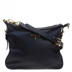 Pre Owned Prada Navy Blue Tessuto Nylon and Leather Crossbody Bag