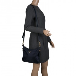 Pre Owned Prada Navy Blue Tessuto Nylon and Leather Crossbody Bag