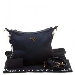 Pre Owned Prada Navy Blue Tessuto Nylon and Leather Crossbody Bag
