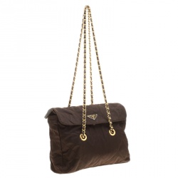Pre Owned Prada Dark Olive Green Nylon Shoulder Bag