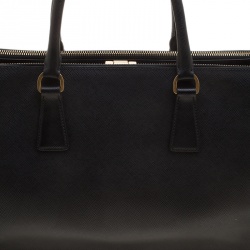 Pre Owned Prada Black Saffiano Lux Leather Frame Top Handle Bag