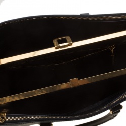 Pre Owned Prada Black Saffiano Lux Leather Frame Top Handle Bag