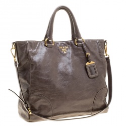 Pre Owned Prada Grey Vitello Shine Leather Tote