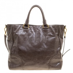 Pre Owned Prada Grey Vitello Shine Leather Tote