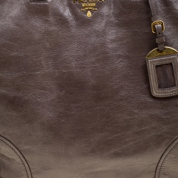 Pre Owned Prada Grey Vitello Shine Leather Tote