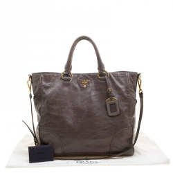 Pre Owned Prada Grey Vitello Shine Leather Tote