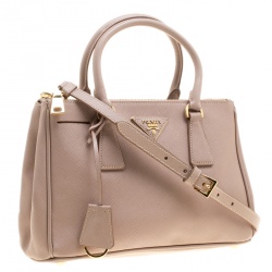 Pre Owned Prada Beige Saffiano Lux Leather Mini Double Zip Tote