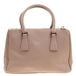 Pre Owned Prada Beige Saffiano Lux Leather Mini Double Zip Tote