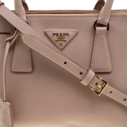 Pre Owned Prada Beige Saffiano Lux Leather Mini Double Zip Tote