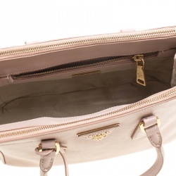 Pre Owned Prada Beige Saffiano Lux Leather Mini Double Zip Tote
