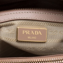Pre Owned Prada Beige Saffiano Lux Leather Mini Double Zip Tote
