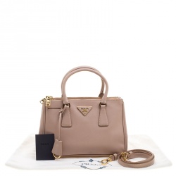Pre Owned Prada Beige Saffiano Lux Leather Mini Double Zip Tote