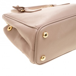 Pre Owned Prada Beige Saffiano Lux Leather Mini Double Zip Tote